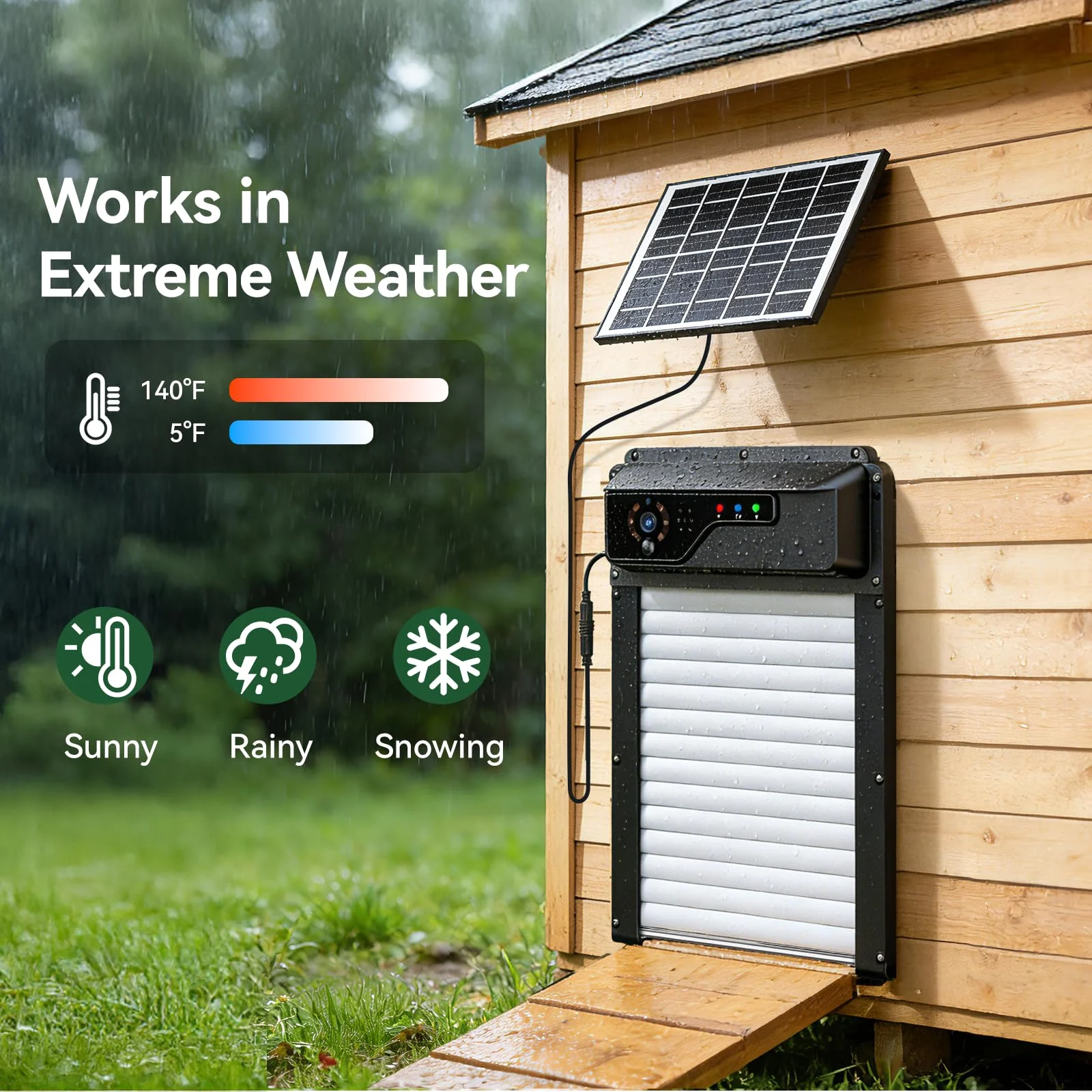 Smart coop door solar power and extreme weather operation