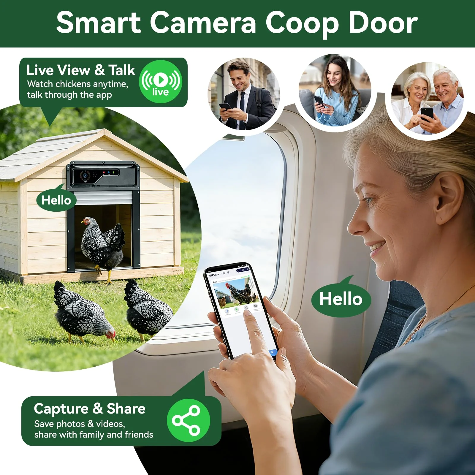 Smart coop door live view and talk through app