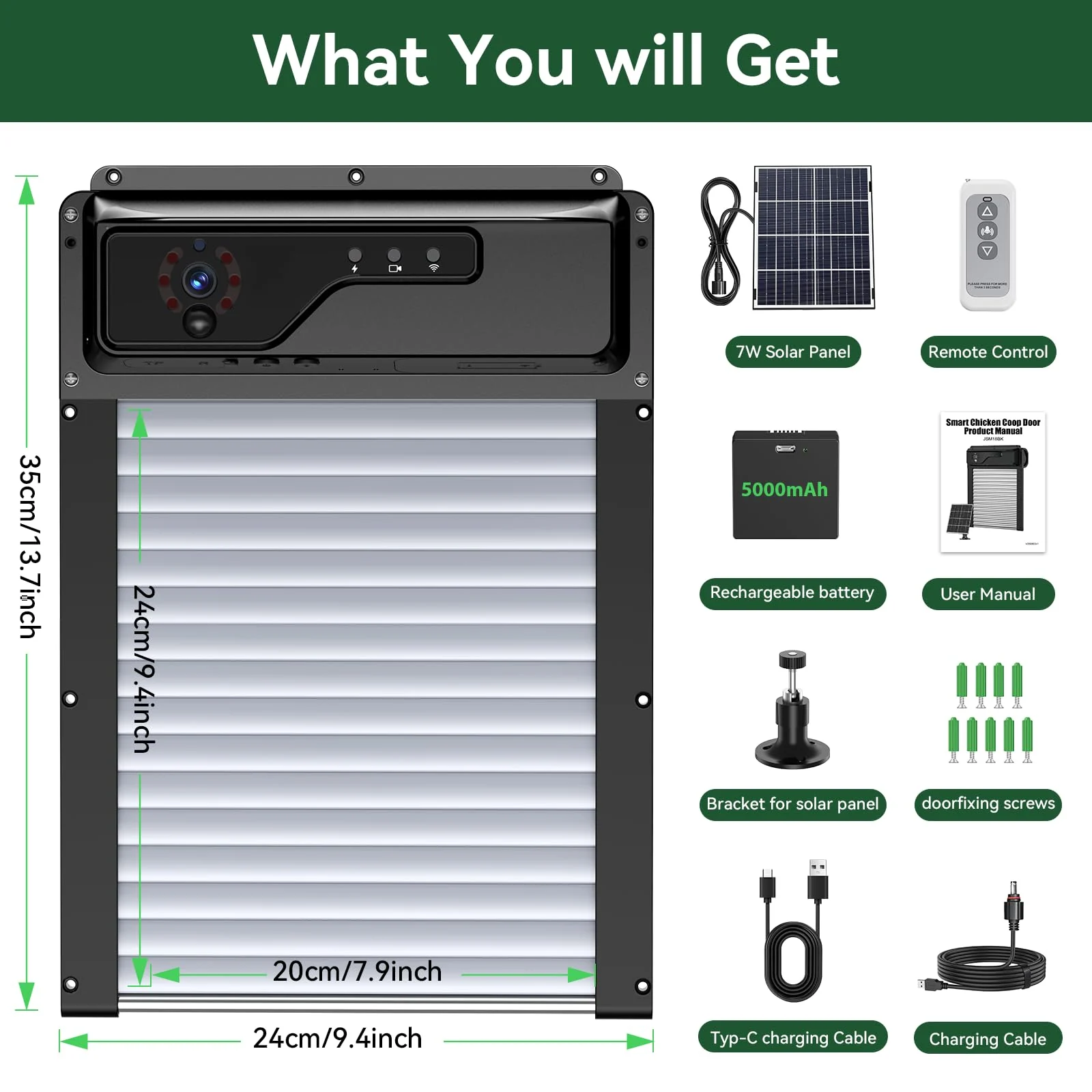 Smart chicken coop door dimensions and package accessories