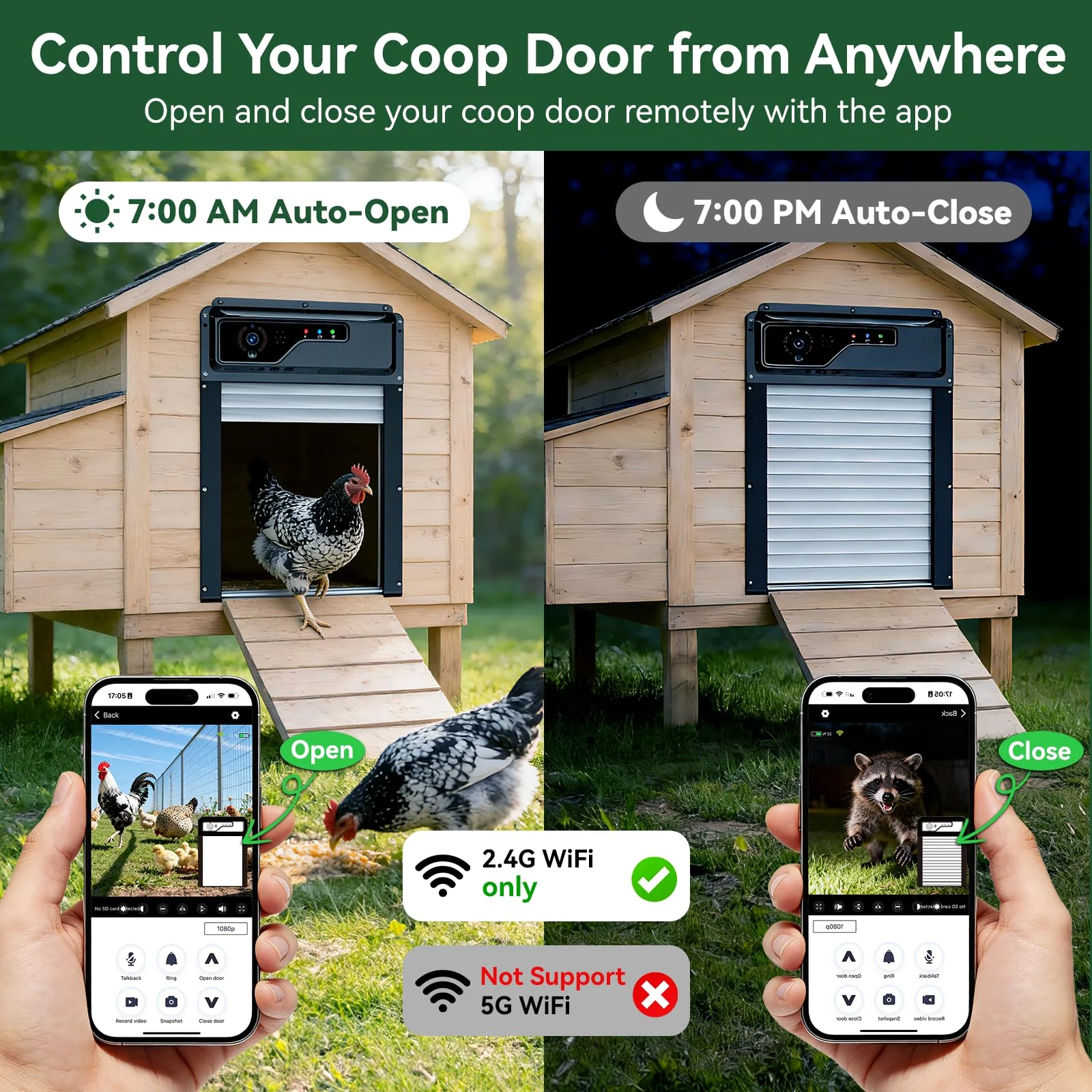 Smart coop door app remote open and close schedule