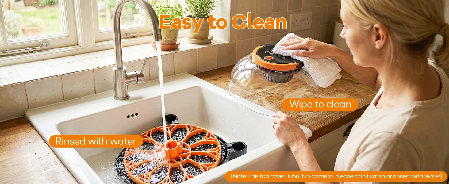 Smart incubator easy cleaning with removable tray and wipe-clean transparent cover
