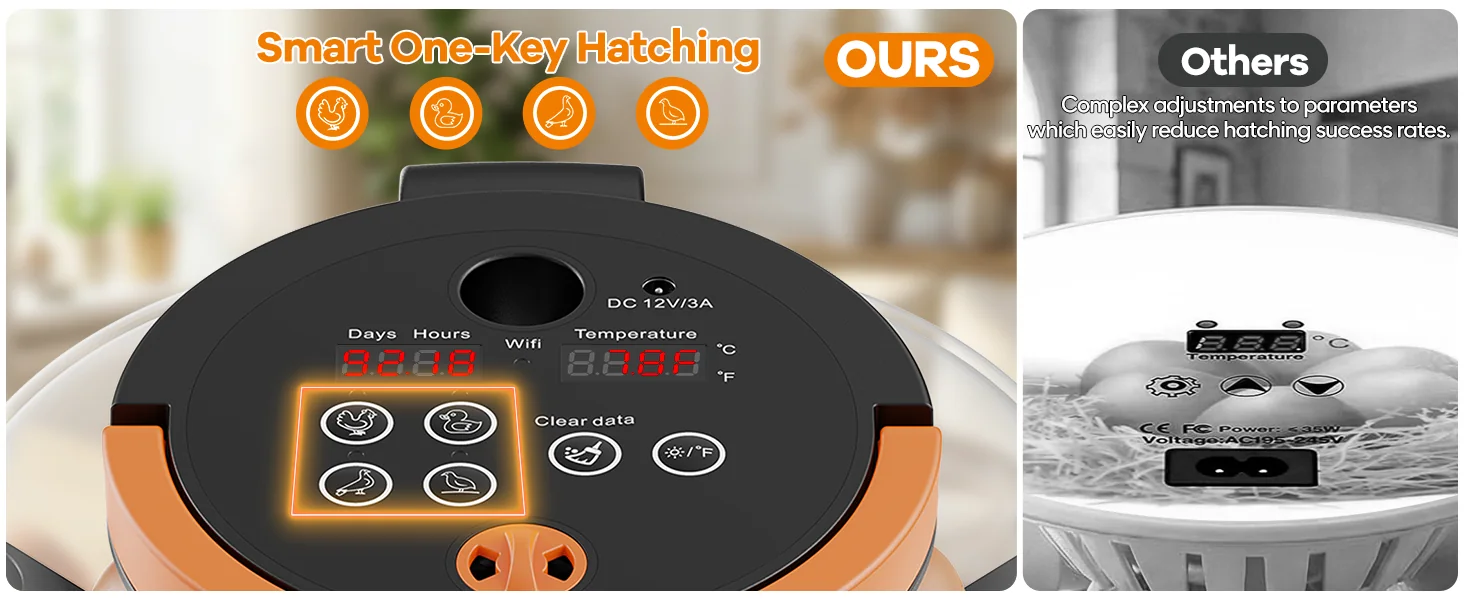 Smart one-key hatching modes compared with complex incubator settings