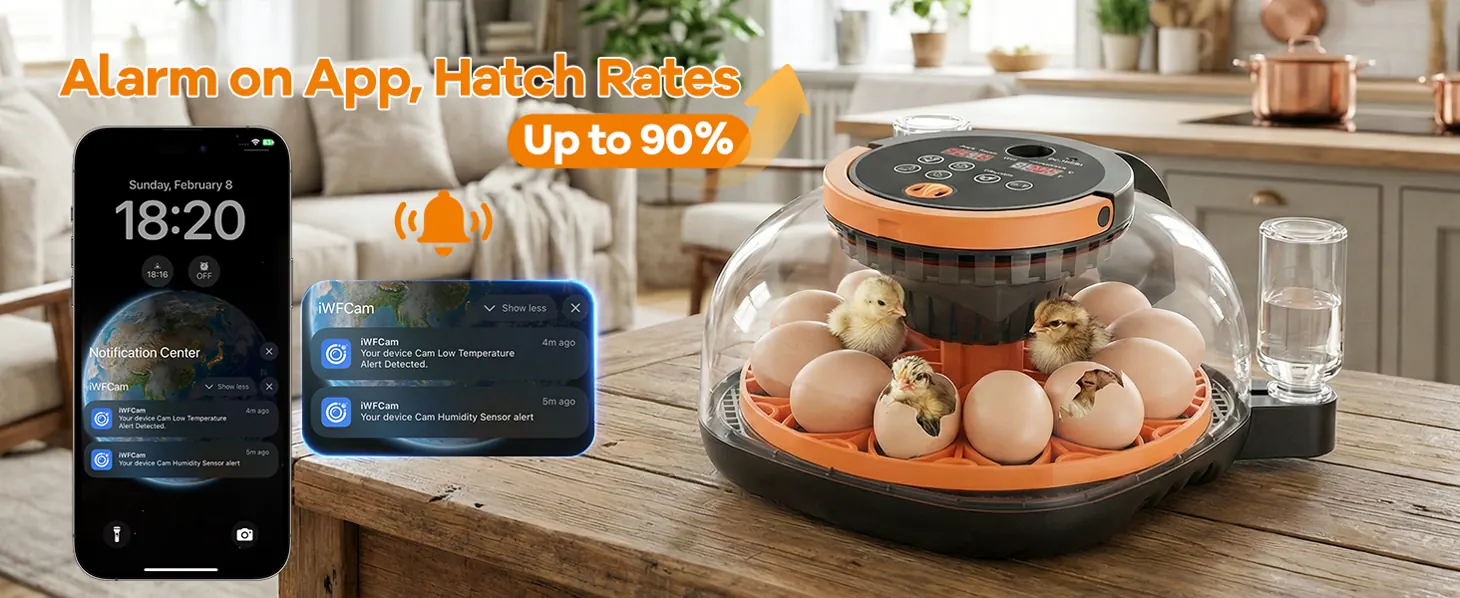 Incubator app alert and hatching rate feature